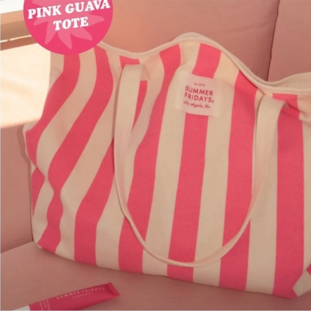 Summer Fridays Pink and Cream Tote Bag